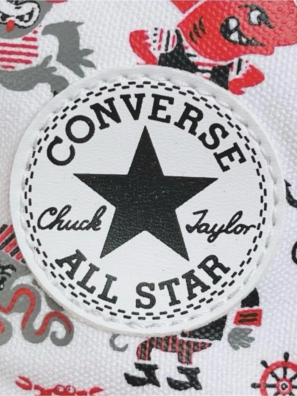 Converse Kids White High-Top Sneakers with Red & Black Pirate Print